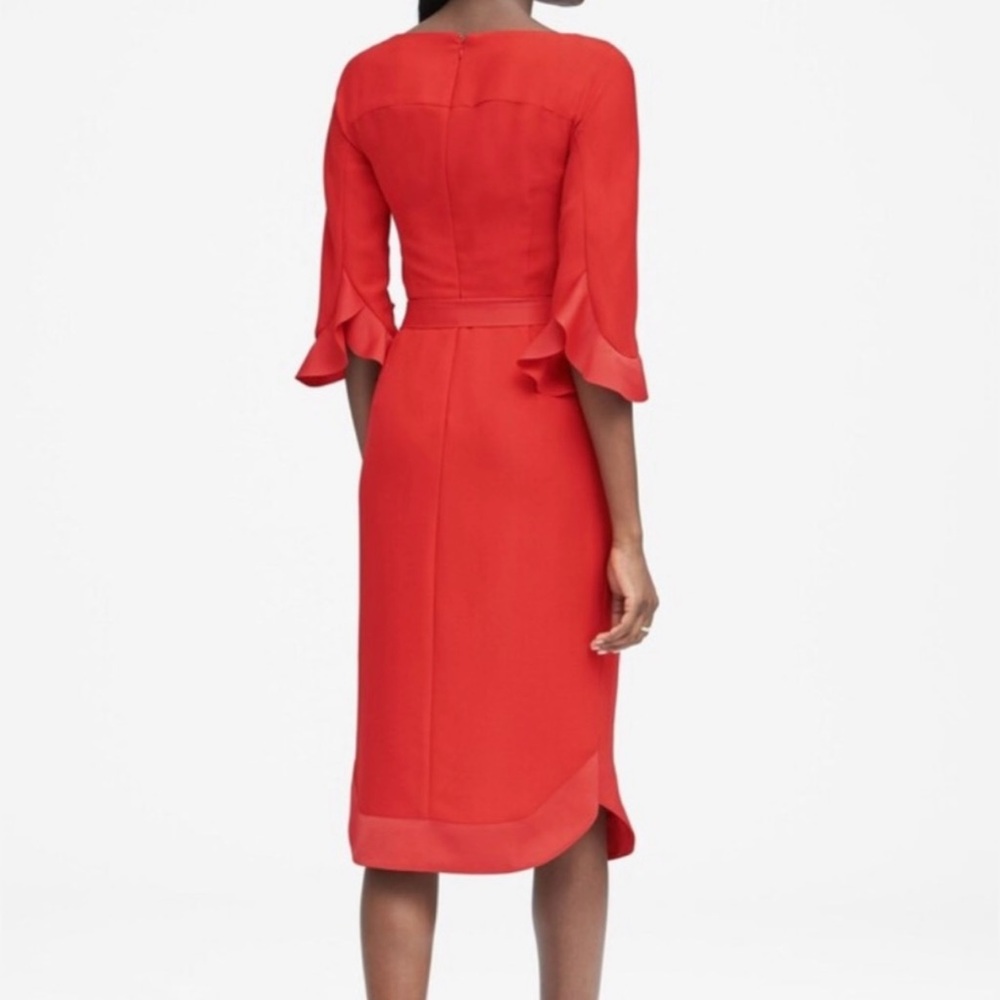 Banana Republic Red Flounce Sleeve Midi Dress Size 2P NWT - Picture 4 of 8